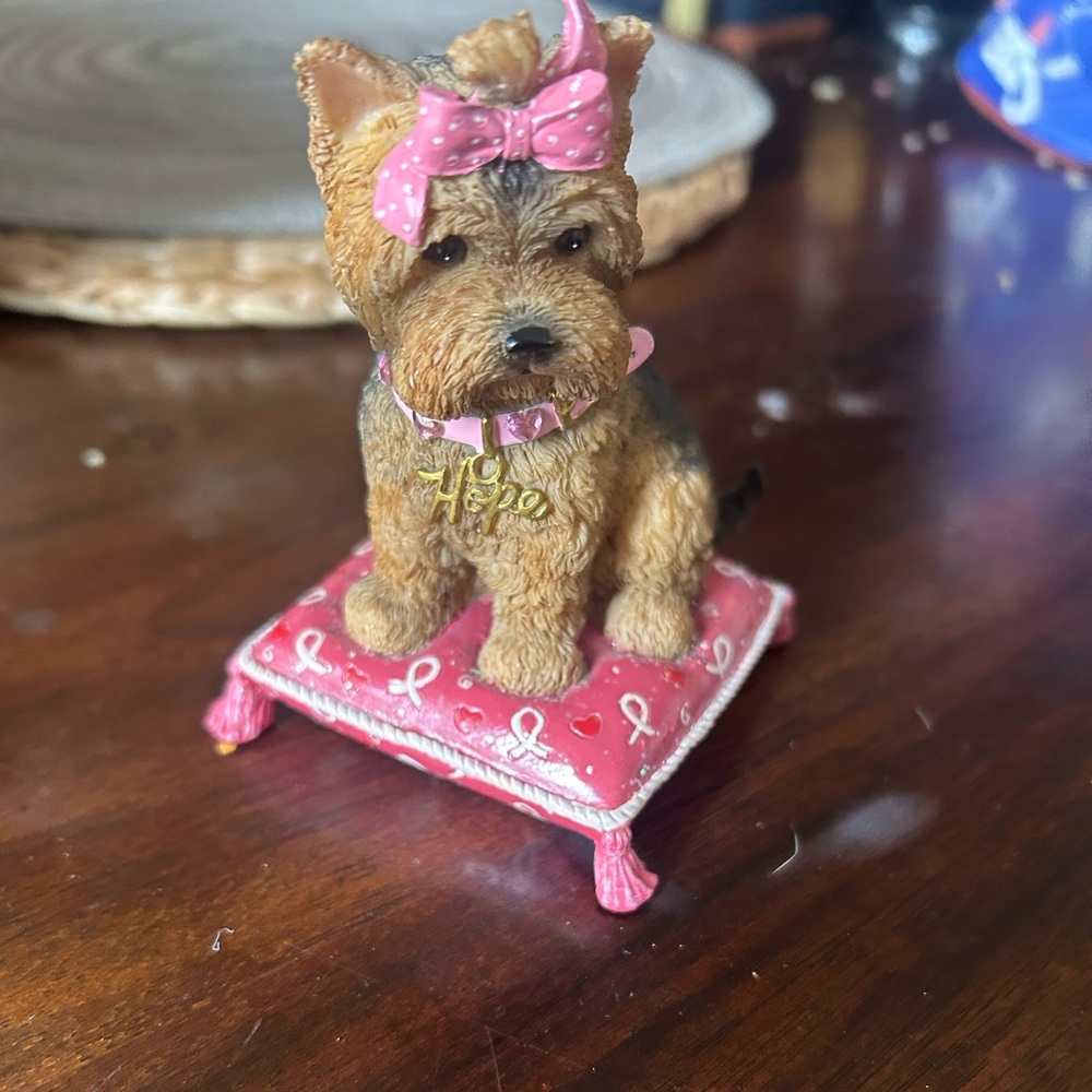 Cute Dog Figurine with Pink Bow